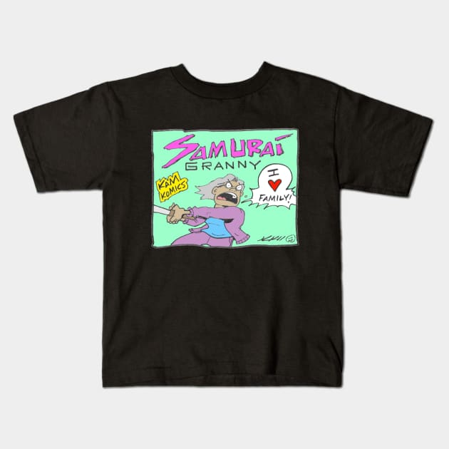 Kam Komics_SamuraiGranny_tshirt Kids T-Shirt by Kam Komics 